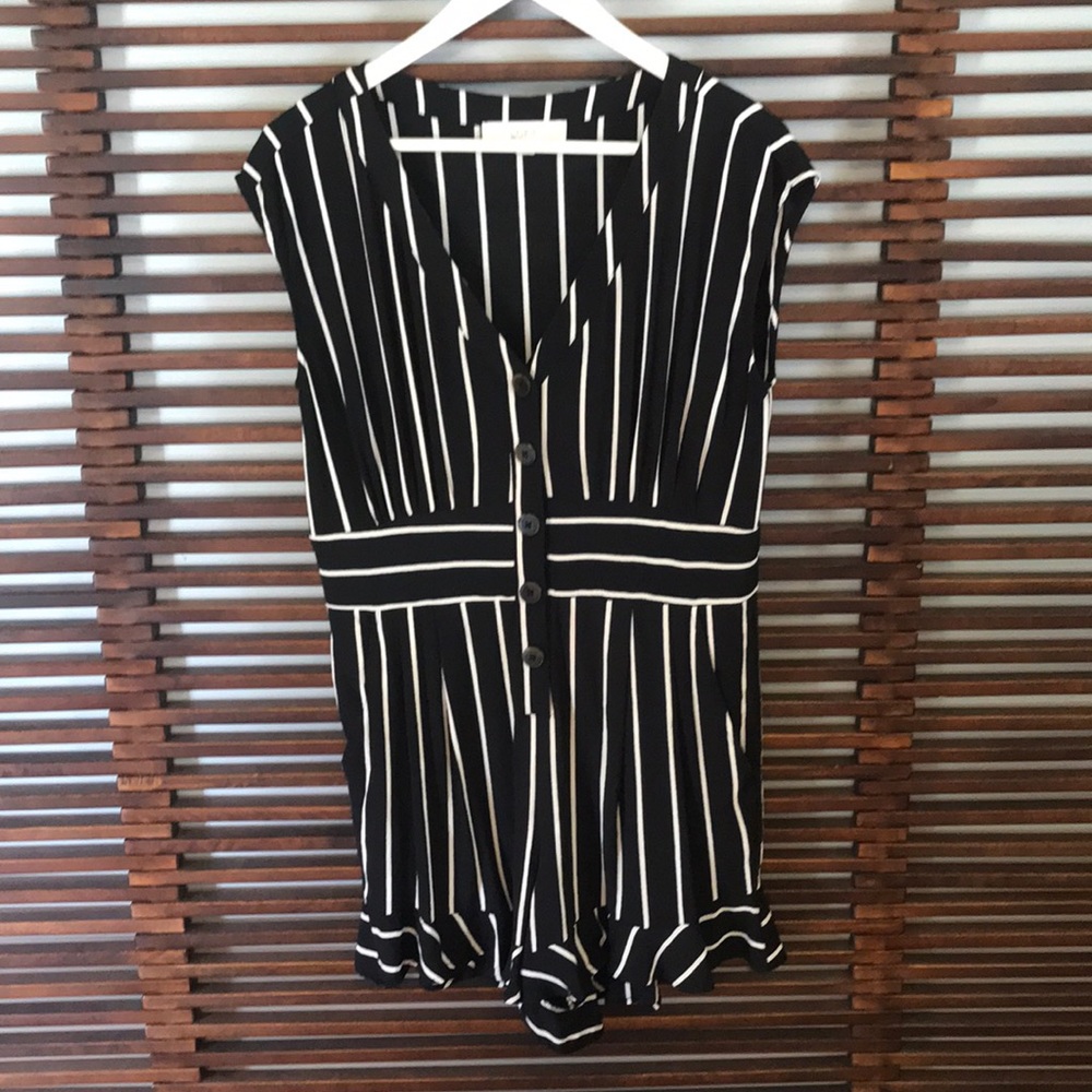 LOFT Black and White Button-Front Jumpsuit